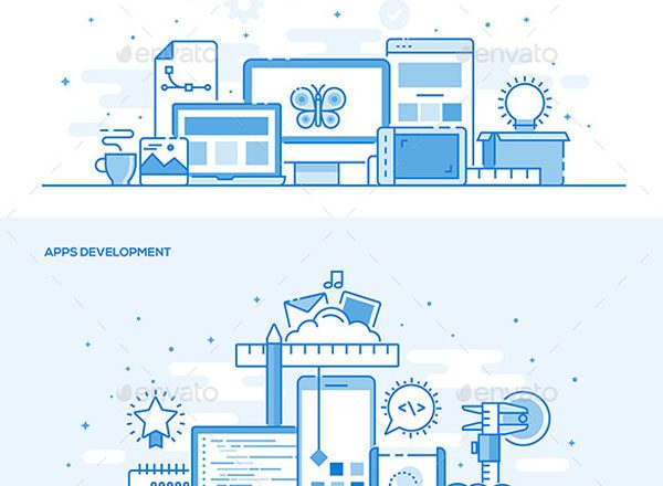 扁平彩色条幅 Banner 素材 Set of Flat Line Color Banners（一）