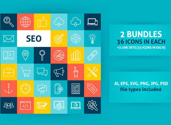SEO&网页开发主题系列图标精选集合精选 SEO Line Art Icons
