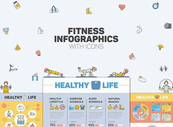 健身相关的图标和图表套装下载[Ai,EPS]