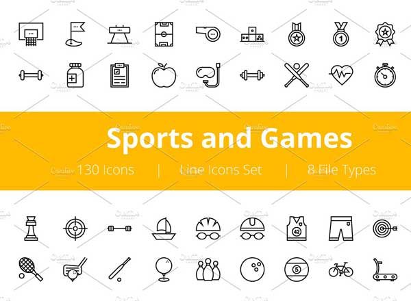 体育竞技主题系列图标精选集合精选 125+ Sports and Games Line Icons
