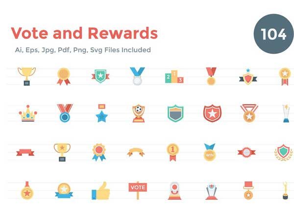 扁平风格投票&奖项主题系列图标精选集合精选 104 Flat Vote and Rewards Icons