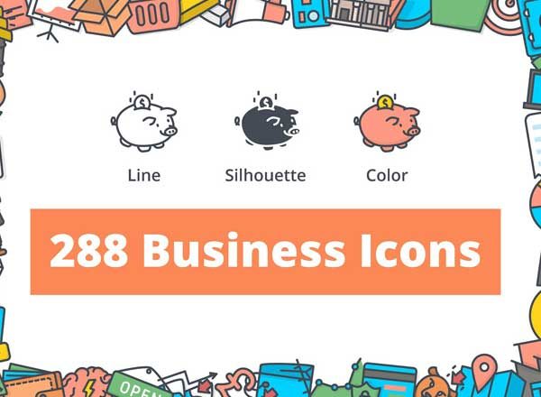 288枚企业主题系列图标精选 288 Business Icons（三种风格）