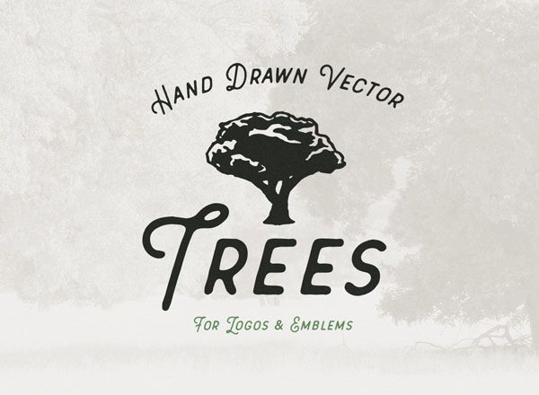 手绘树木矢量图标素材 Hand Drawn Vector Trees