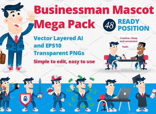 男性白领形象卡通图标集合精选 Business Man Mascot Mega Pack