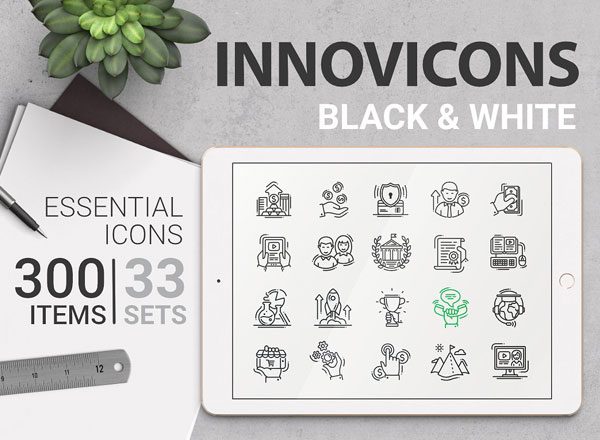 300枚高质量图标集合精选合 Innovicons BW Icons Bundle