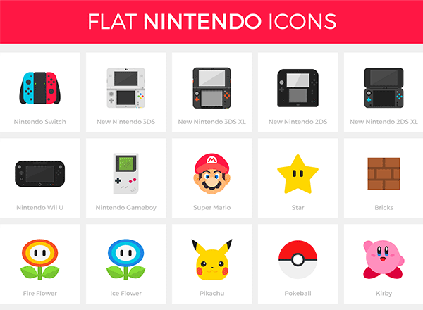 除了情怀还有设计: 任天堂主题系列图标精选集合精选 Flat Nintendo Icons