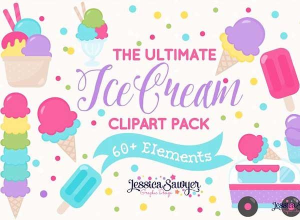 手绘风格冰淇淋矢量图标素材 The Ultimate Ice Cream Clipart Pack