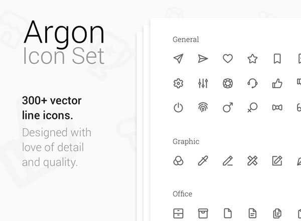 300+绘制漂亮的APP界UI设计必备图标系列套装精选 Argon 300+ Premium Vector Line Icons (Ai,Sketch)
