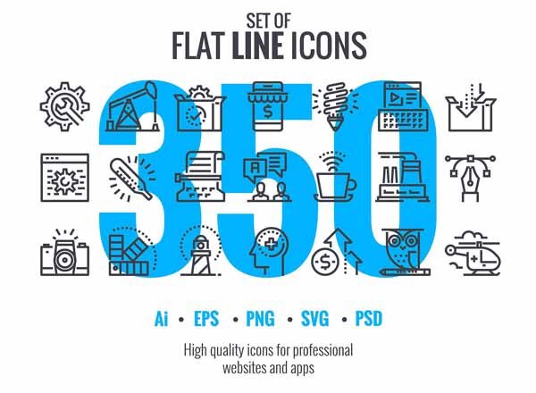 超多主题线描图标大集合 set of flat line icons [ai,eps,psd.svg,png]