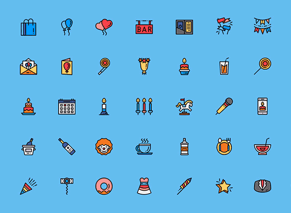 派对及活动主题系列图标精选集合精选 Party and Events Icon Set Sketch Freebie