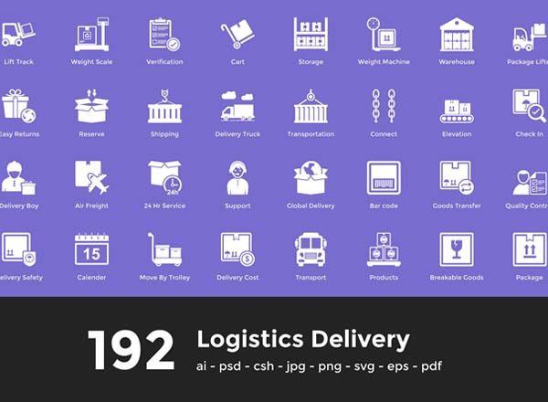 192枚物流行业矢量系列图标合集精选[AI，EPS，JPG，PSD，CSH，SVG，PNG]