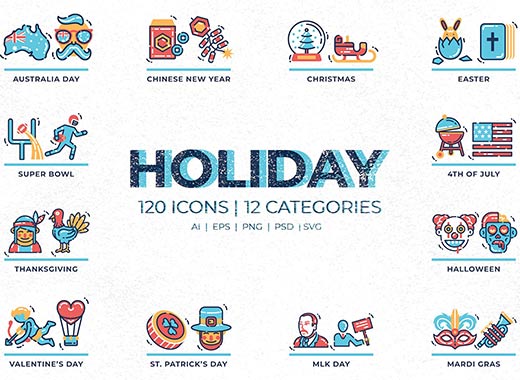 120个中外节假日图标合集下载[ai,eps,psd,svg]