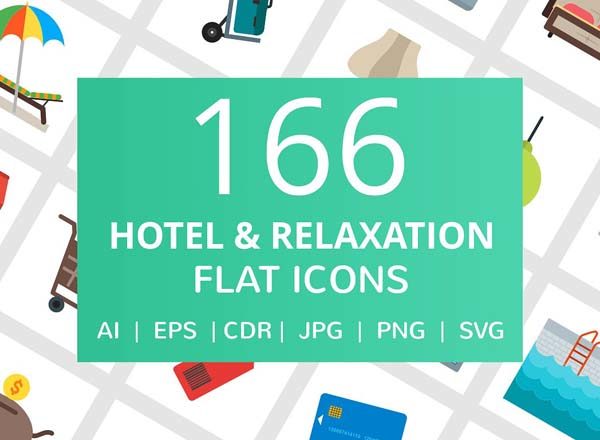 166枚旅行酒店购物主题扁平化矢量高清实用图标精选[PNG,EPS,JPG,AI,SVG ]