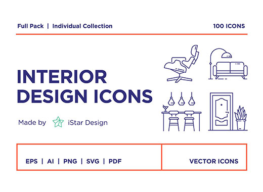 100个独特的室内设计类线形图标合集下载[ai,eps,pdf,svg]