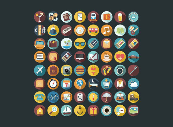 64个度假主题彩色图标集合精选 Holiday icons collection