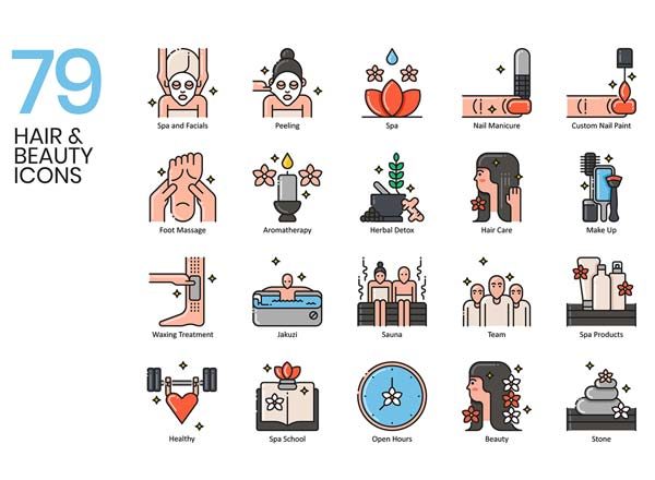 蚂蚁素材下午茶：美容美发健身彩色高清实用图标精选[Ai]