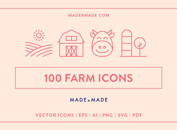 100枚有趣的农场主题线描图标打包下载[AI，PDF，SVG，EPS，PNG]