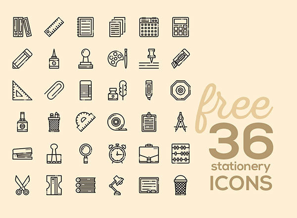 36种文具线性图标 36 Free Stationery Linear Icons
