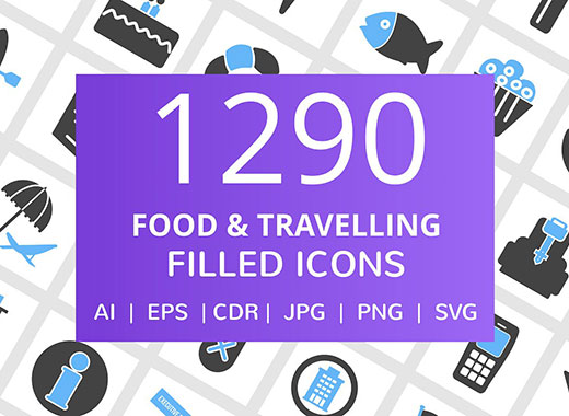 1290个食物&旅行填充图标合集下载[ai,eps,cdr,svg,jpg,png]