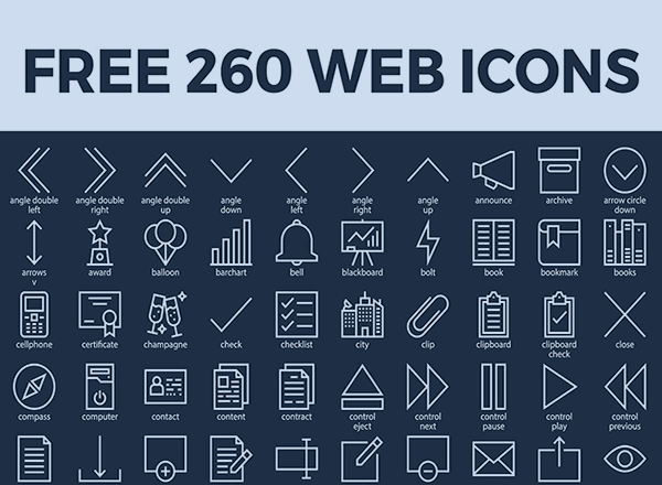 一个适用于站点或web应用的图标集合精选 260 Free Vector Web Icons