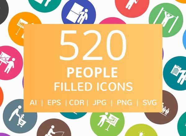 520枚人物主题矢量图标素材打包下载[AI, CDR, EPS, JPG, PNG, SVG]