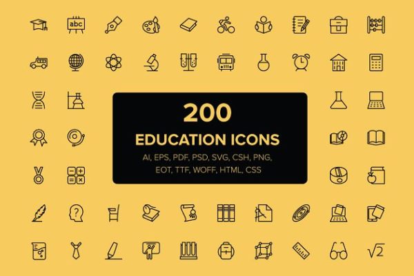 200枚教育主题系列图标精选 200 Education Icons