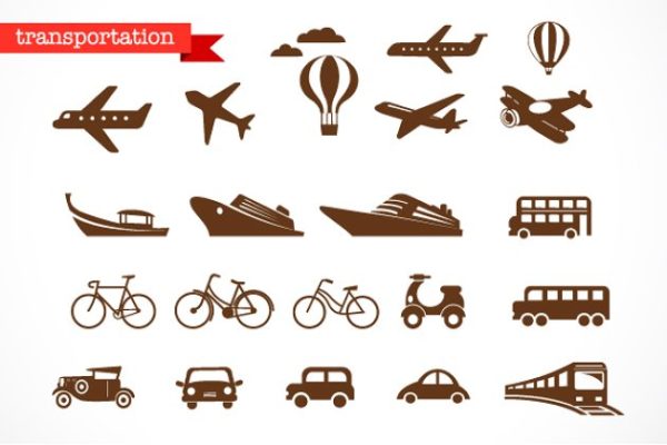 交通工具矢量图标素材集合精选 Transportation vector icons set