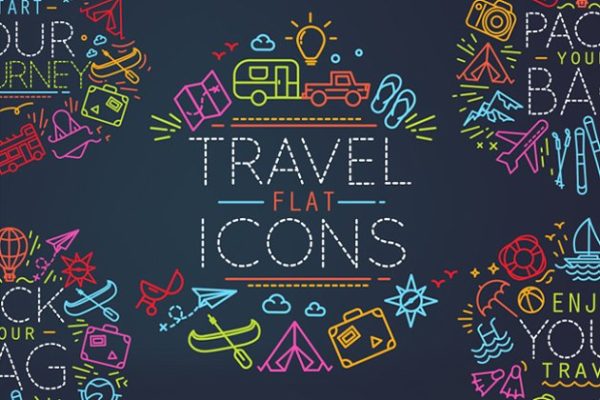 旅行主题线条图标集合精选 Travel flat icons