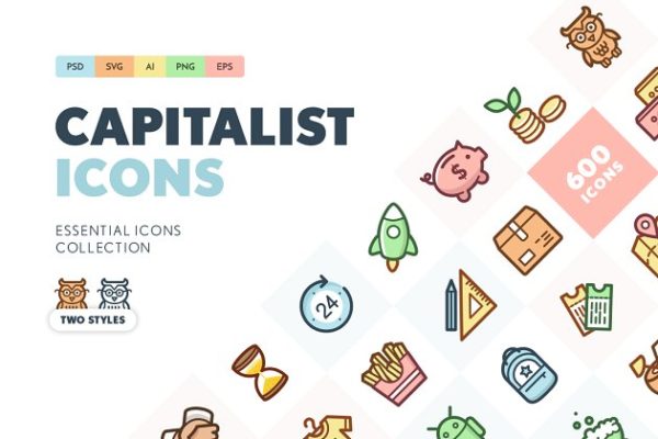 金融资本主题扁平风格图标集合精选 Capitalist Essential Flat Icons Set