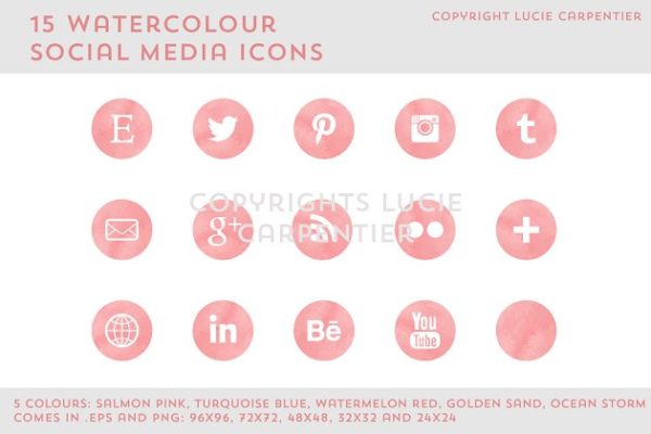 水彩社交媒体图标 Watercolour social media icons