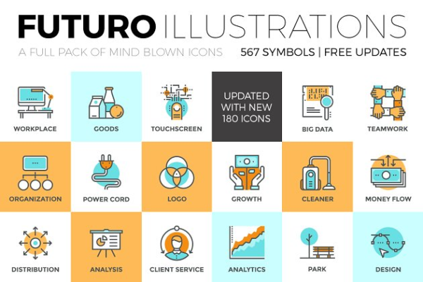 567枚关于未来科技的矢量图标素材 Futuro Illustrations Collection