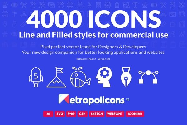 4000枚线条和填充矢量图标素材 4000 Line and Filled Icons Bundle
