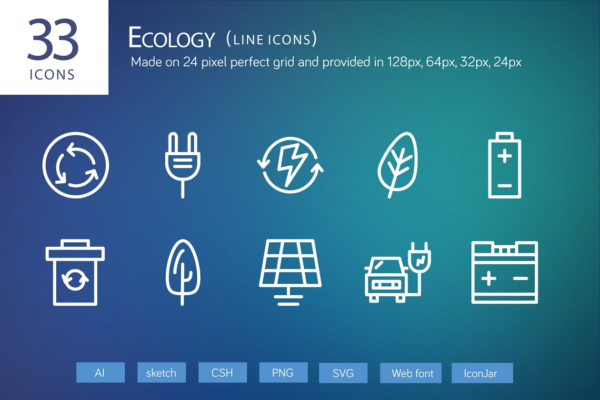 33枚新能源主题系列图标精选 33 Ecology Line Icons