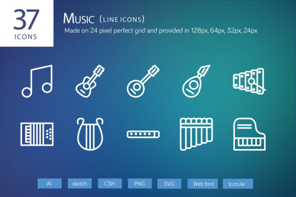 37枚音乐主题线条图标 37 Music Line Icons