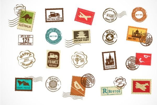 复古矢量邮票图标 Vintage vector stamps icons