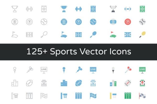125+体育运动主题矢量图标素材 125+ Sports Vector Icons