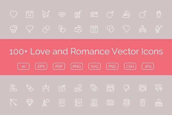 100+爱情和浪漫主题矢量图标素材 100+ Love and Romance Vector Icons