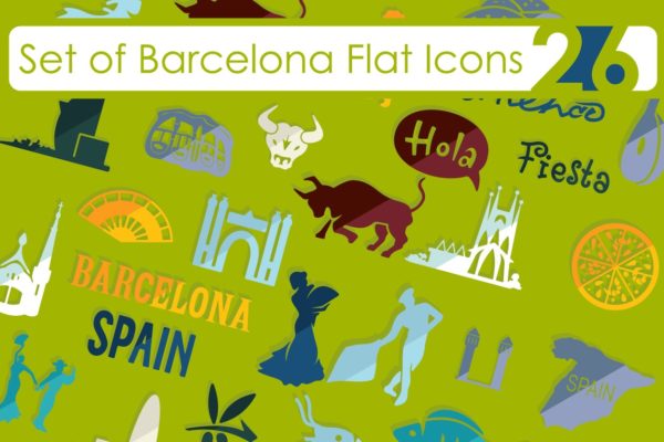 巴塞罗那国家城市主题系列图标精选 Set of Barcelona icons