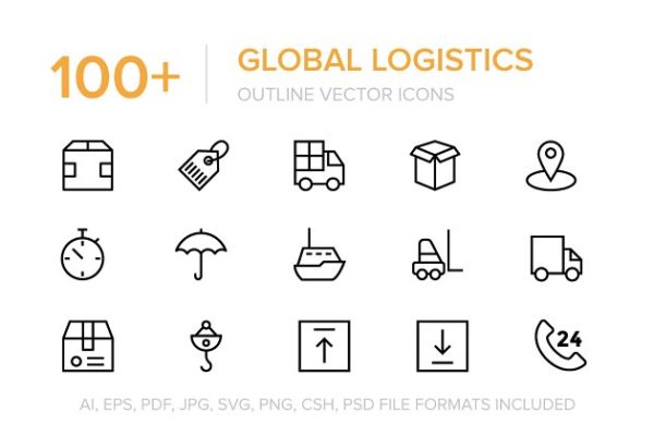 100+全球物流运输主题矢量图标素材 100+ Global Logistics Vector Icons