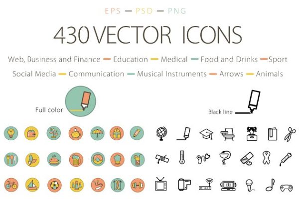 430枚多用途矢量系列图标合集精选 Set of Vector Icons