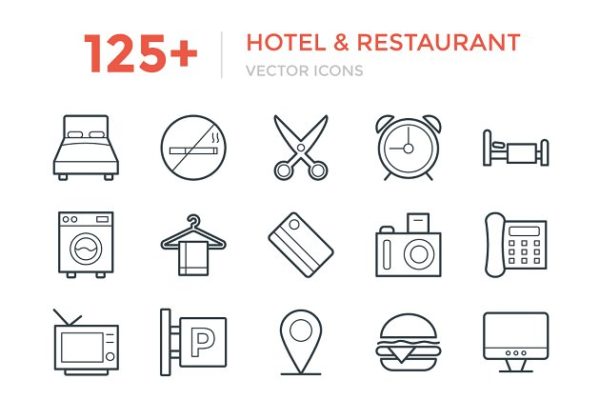 125 +酒店和餐厅主题系列图标精选 125+ Hotel and Restaurant Icons