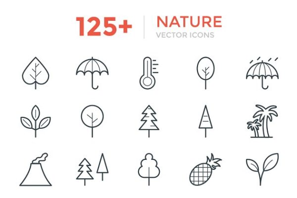 125+自然主题矢量图标素材 125+ Nature Vector Icons