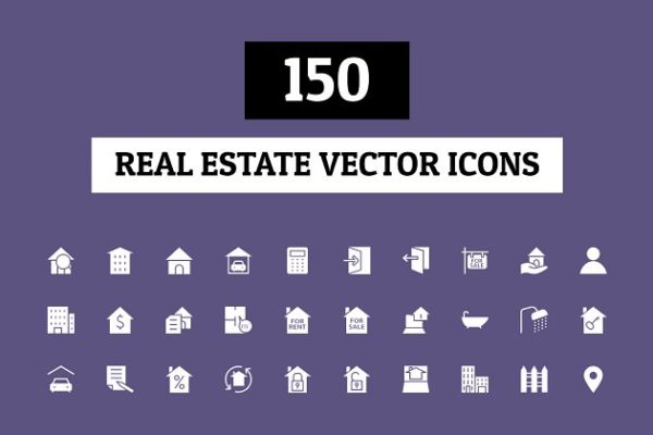 150枚房地产租赁主题矢量图标素材 150 Real Estate Vector Icons