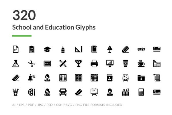 320枚学校和教育主题系列图标精选 320 School and Education Glyph Icons