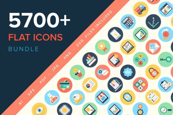 5700+扁平化风格系列图标合集精选 5700+ Flat Icons Bundle