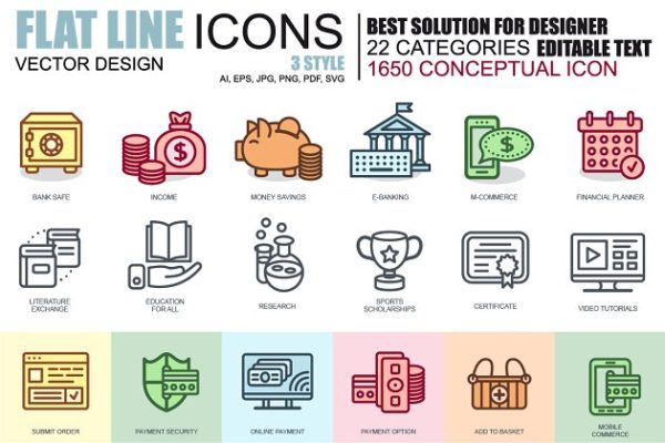 1650枚线条系列图标合集精选 1650 Line Icons Bundle