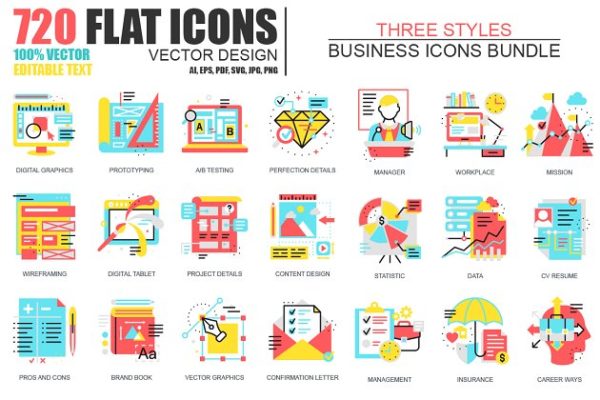 720枚企业服务主题扁平风格系列图标合集精选 Ultimate Flat Icons Pack