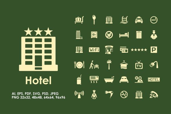 36枚酒店住宿主题系列图标精选 36 hotel icons