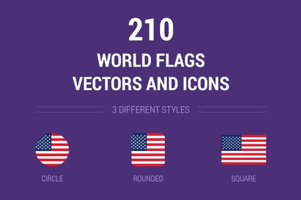 210枚世界各地国家旗帜矢量图形&图标 210 World Flags Vectors and Icons