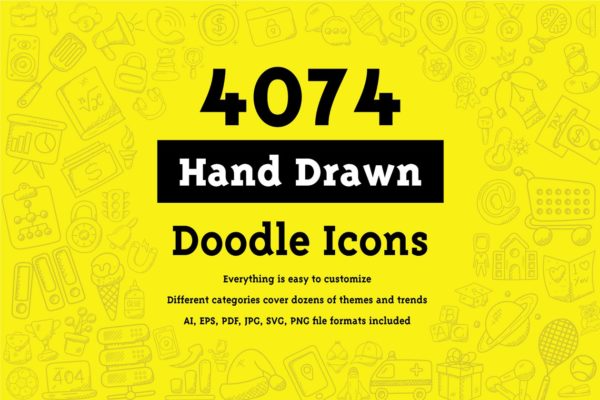 4074枚纯手工绘制涂鸦系列图标合集精选 4074 Hand Drawn Doodle Icons